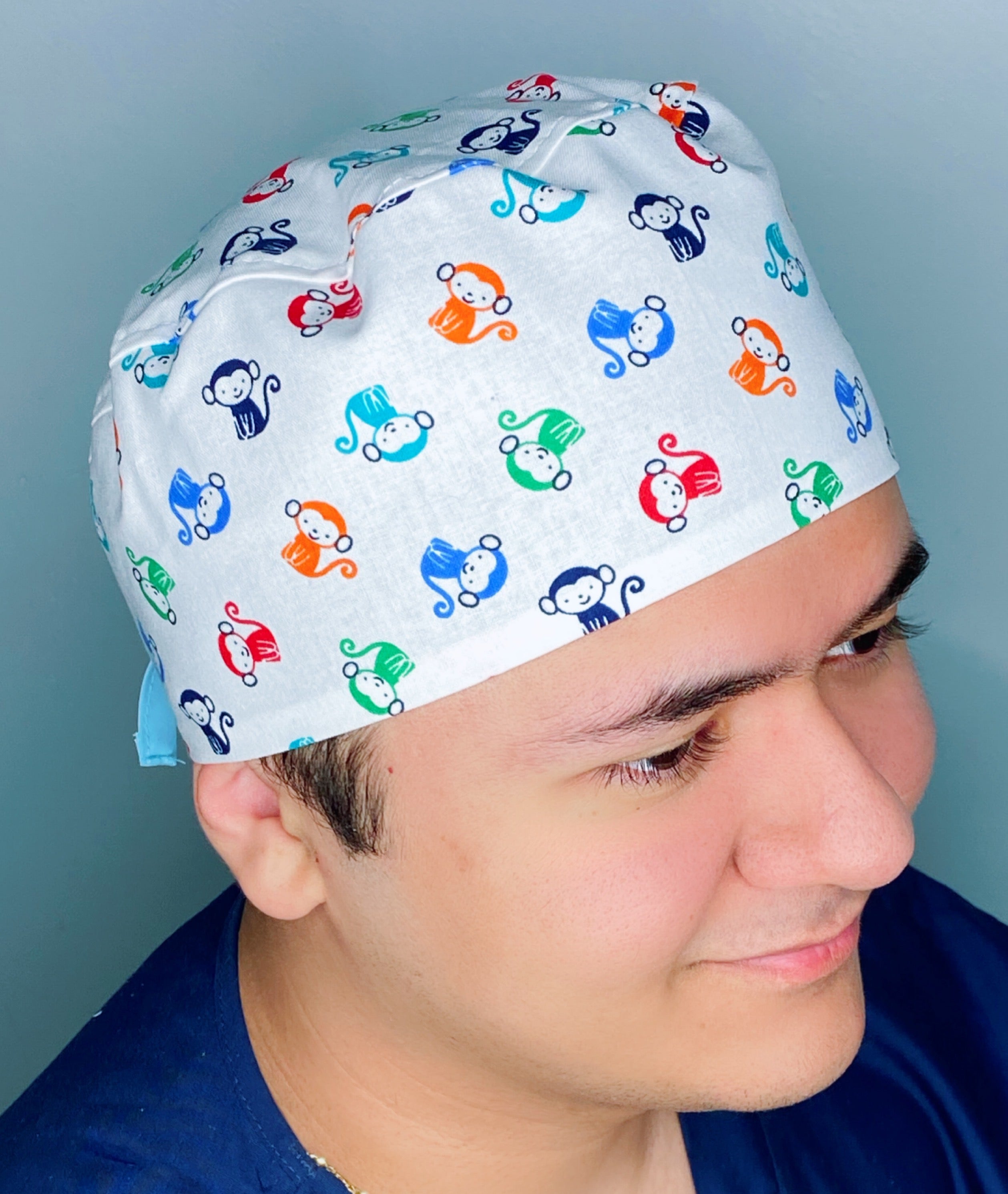 Cute Colorful Monkeys on White Unisex Animal Scrub Cap