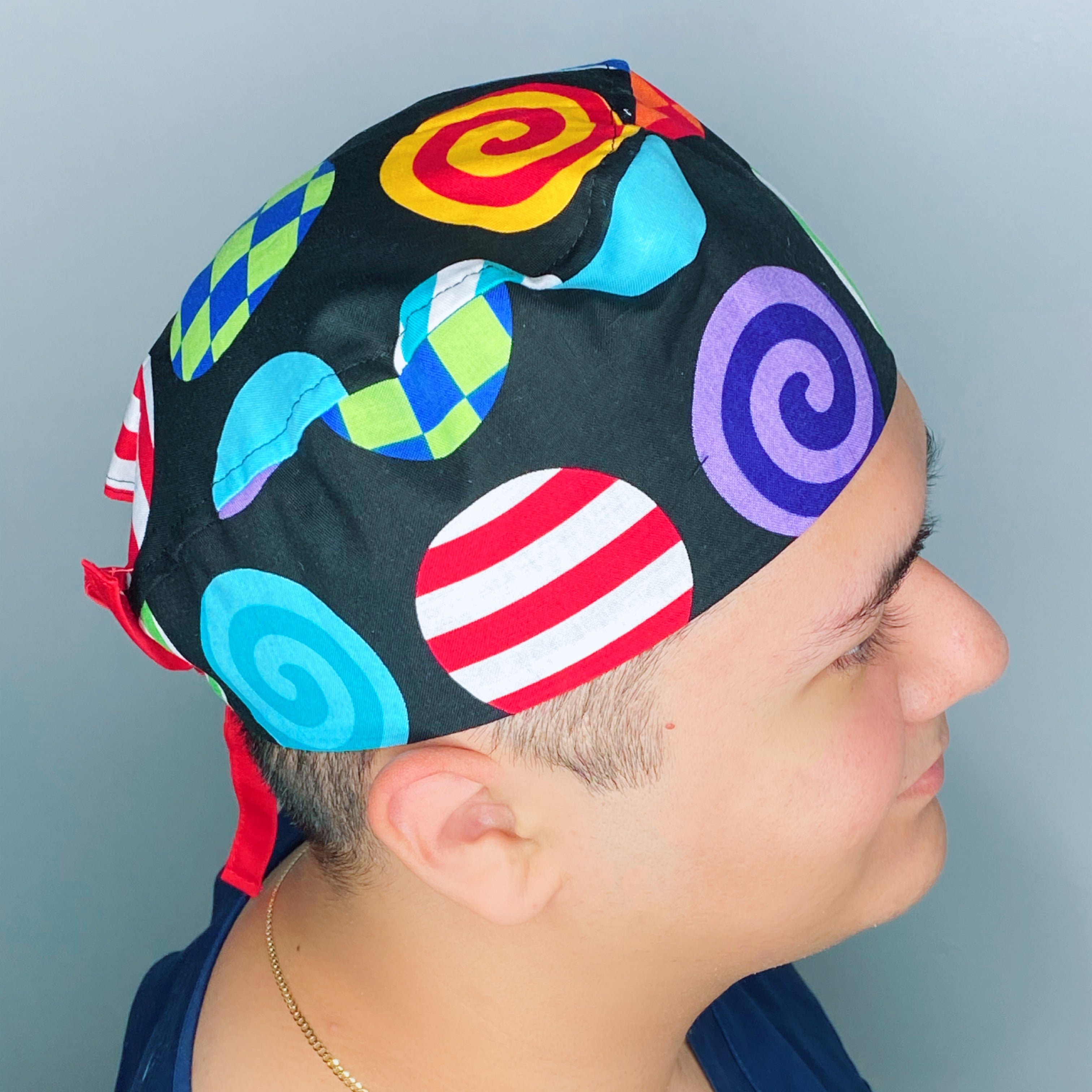 Big Colorful Funky Polka Dots on Black Unisex Cute Scrub Cap