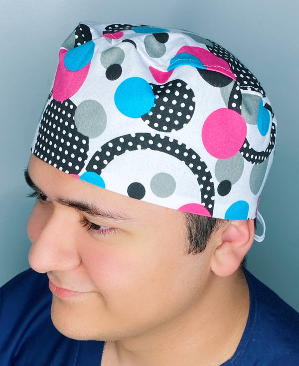 Geometric Colorful Circles on White Unisex Fancy Scrub Cap