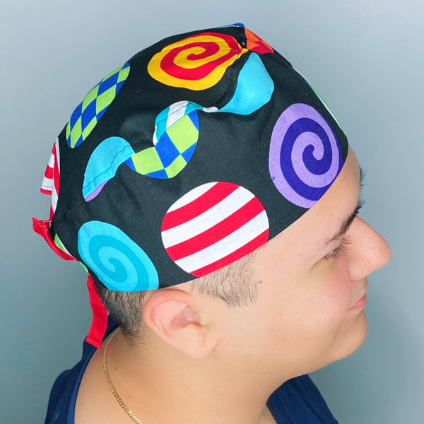 Big Colorful Funky Polka Dots on Black Unisex Cute Scrub Cap