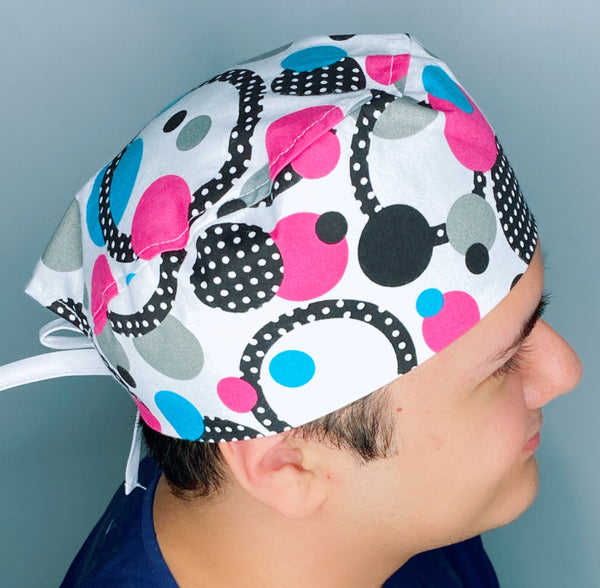 Geometric Colorful Circles on White Unisex Fancy Scrub Cap