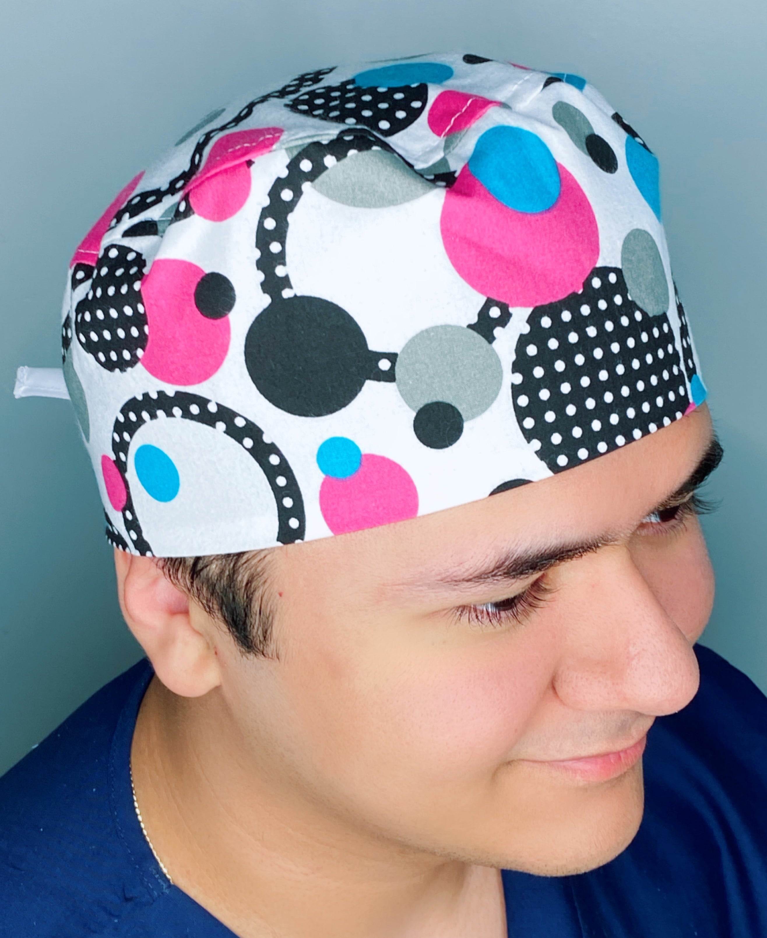Geometric Colorful Circles on White Unisex Fancy Scrub Cap