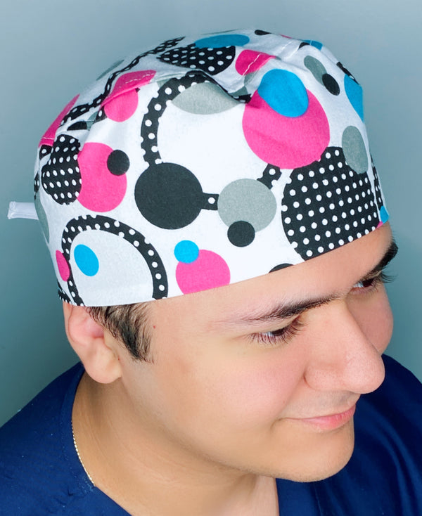 Geometric Colorful Circles on White Unisex Fancy Scrub Cap