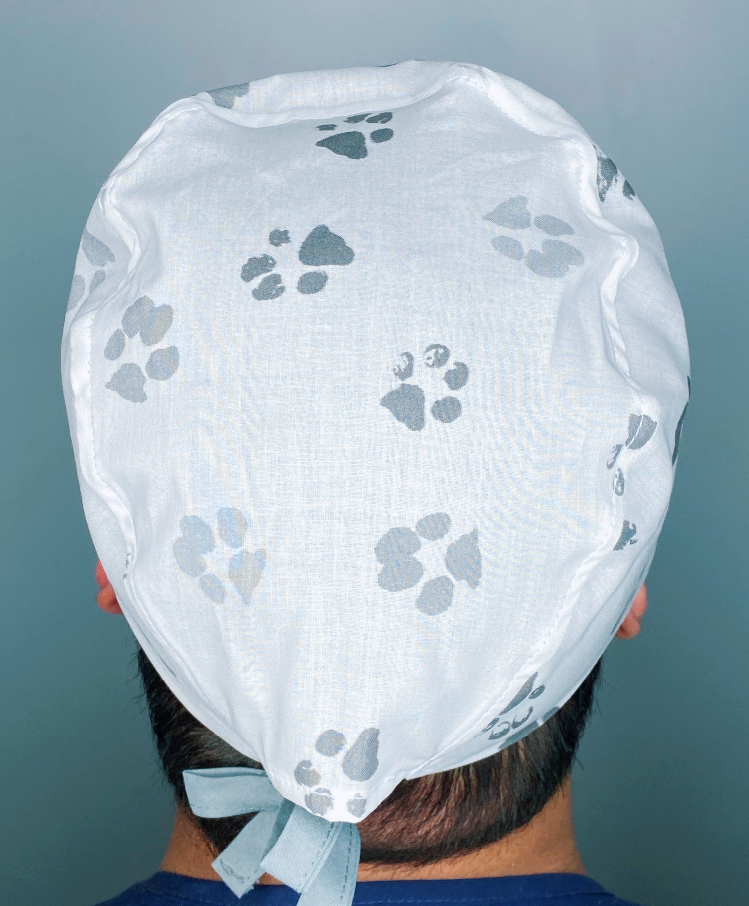 Watercolor Grey Paws on White Unisex Animal Scrub Cap