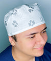 Watercolor Grey Paws on White Unisex Animal Scrub Cap