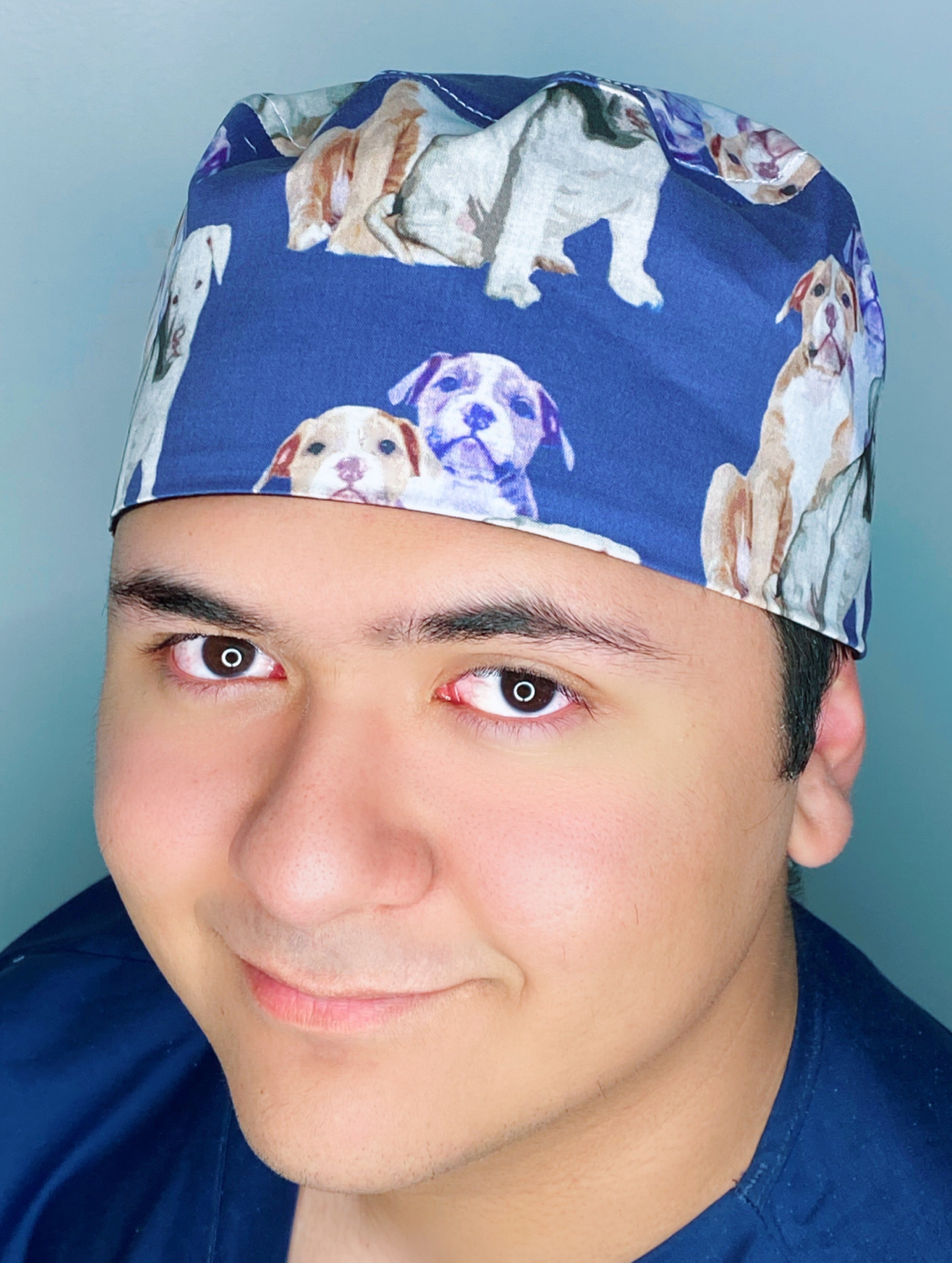Puppy Pitbulls on Navy Blue Unisex Animal Scrub Cap