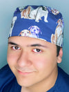 Puppy Pitbulls on Navy Blue Unisex Animal Scrub Cap
