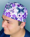 Purple Watercolor Flowers & Butterflies Unisex Animal Scrub Cap