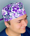 Purple Watercolor Flowers & Butterflies Unisex Animal Scrub Cap