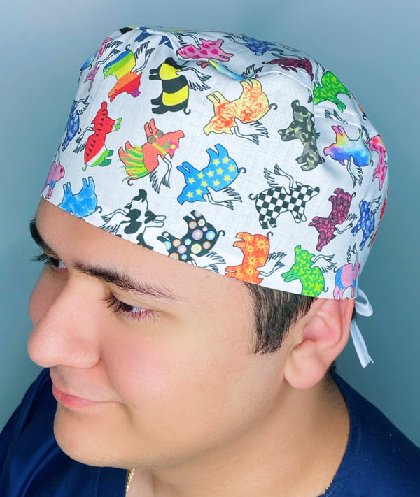 Different Flags Colorful Pigs Flying Unisex Animal Scrub Cap