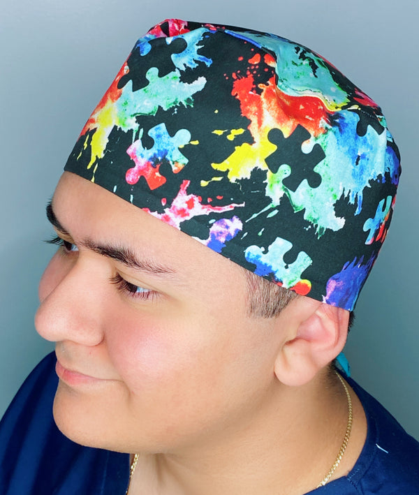 Paint Splash Puzzle Pieces Autism Awareness Unisex Awareness Scrub Cap