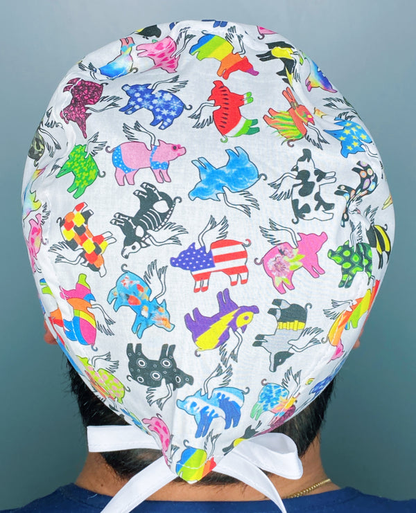 Different Flags Colorful Pigs Flying Unisex Animal Scrub Cap