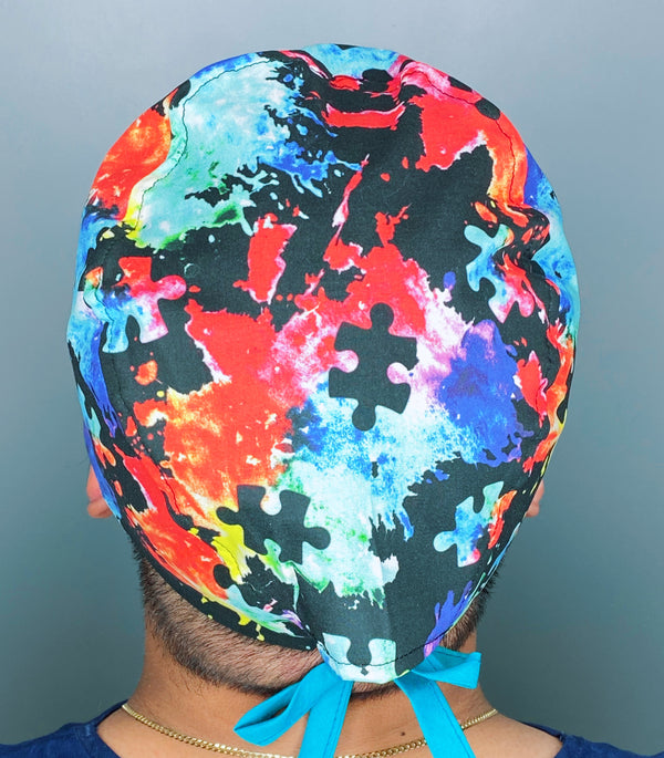 Paint Splash Puzzle Pieces Autism Awareness Unisex Awareness Scrub Cap