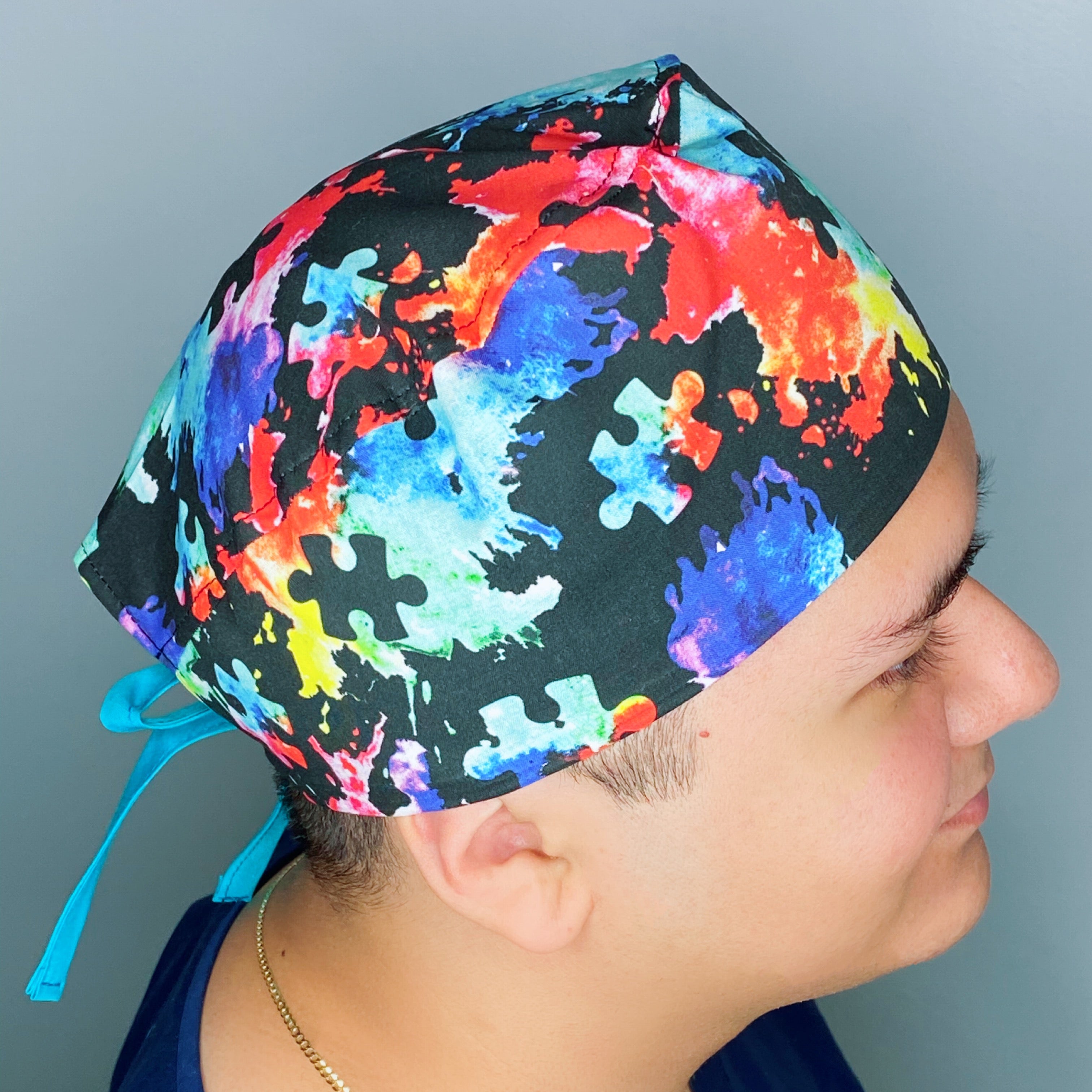 Paint Splash Puzzle Pieces Autism Awareness Unisex Awareness Scrub Cap