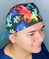 Paint Splash Puzzle Pieces Autism Awareness Unisex Awareness Scrub Cap