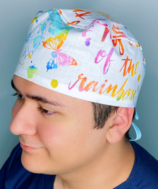 The Rainbow Watercolor Flowers & Butterflies Floral Design Unisex Cute Scrub Cap