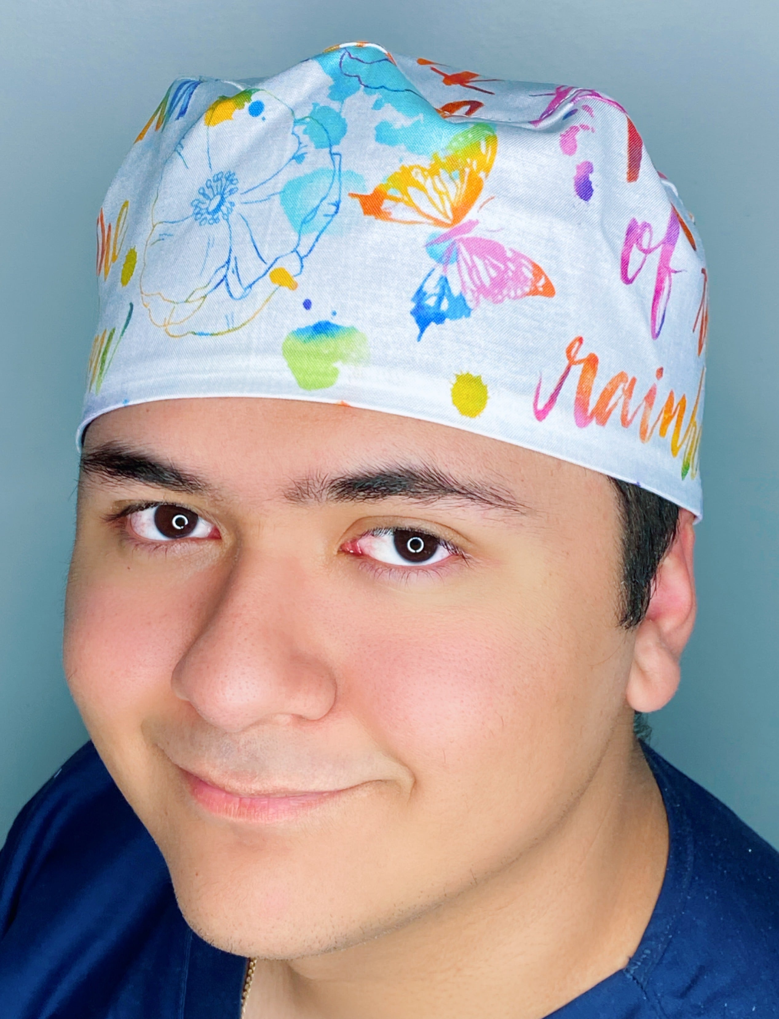 The Rainbow Watercolor Flowers & Butterflies Floral Design Unisex Cute Scrub Cap