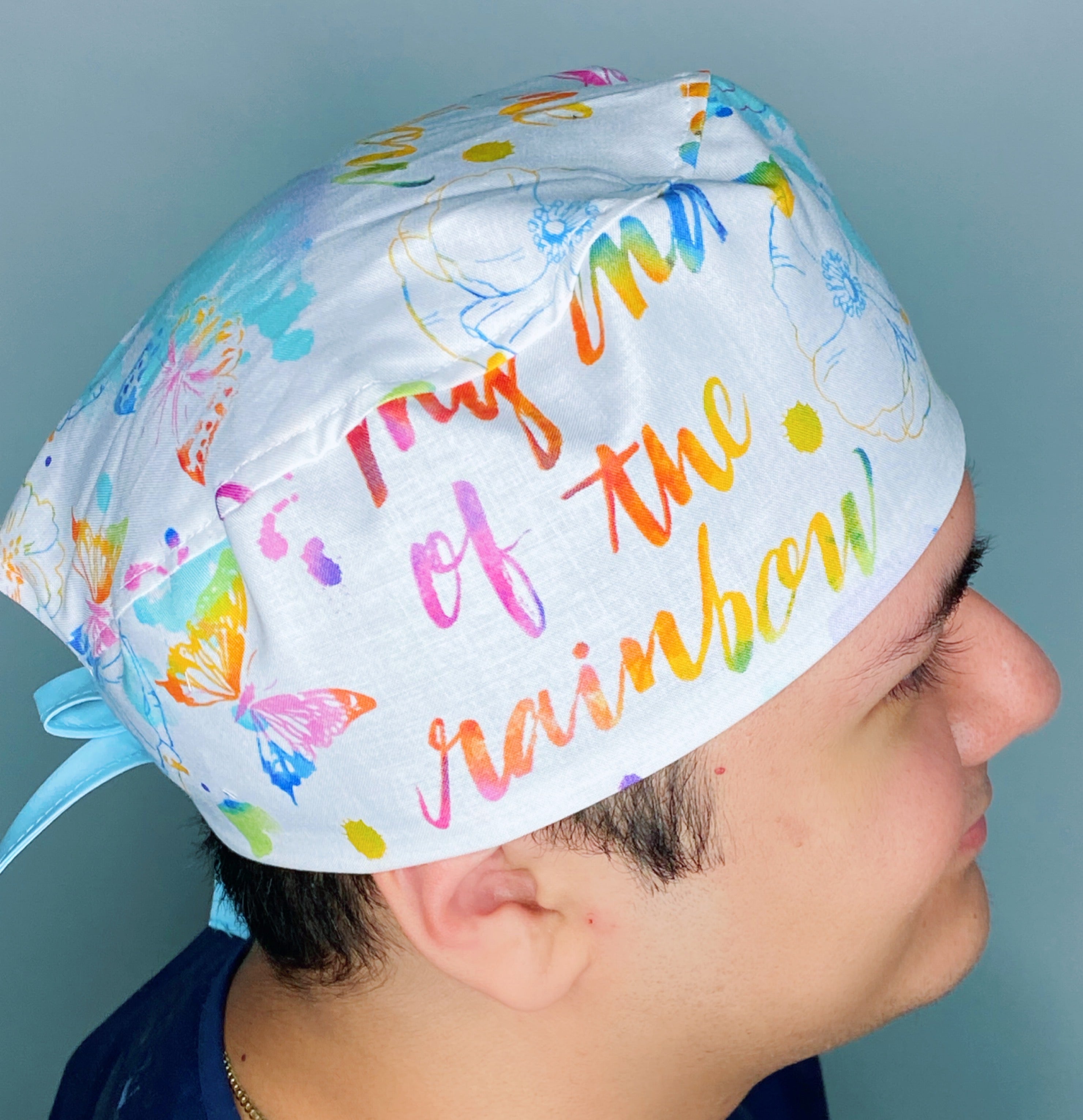 The Rainbow Watercolor Flowers & Butterflies Floral Design Unisex Cute Scrub Cap
