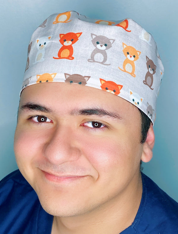 Adorable Cats on Beige Unisex Animal Scrub Cap