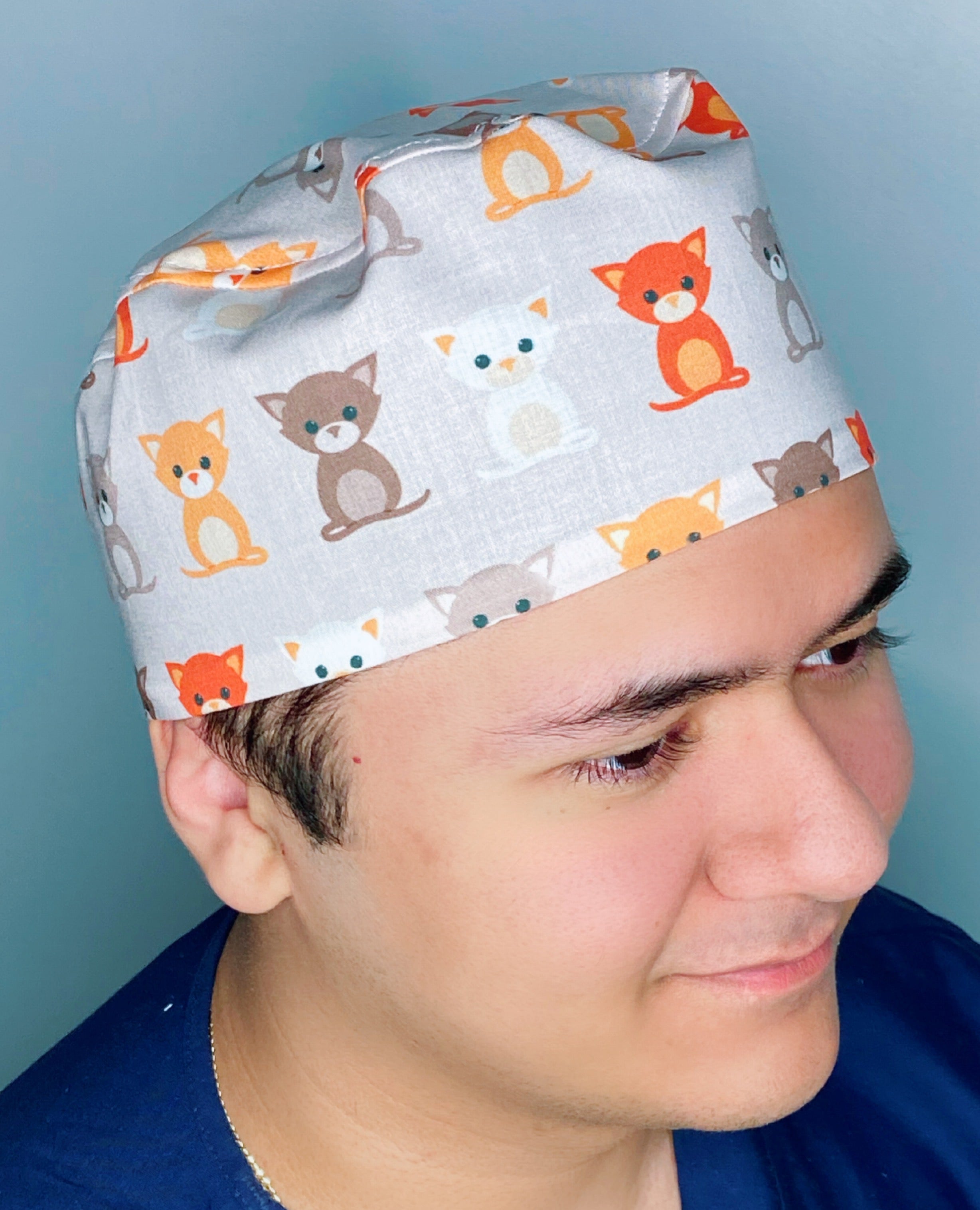 Adorable Cats on Beige Unisex Animal Scrub Cap