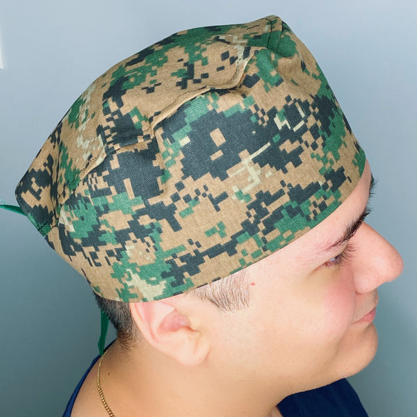 Green Camouflage Unisex Medical Theme Scrub Cap