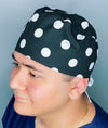 White Polka Dots on Black Unisex Cute Scrub Cap