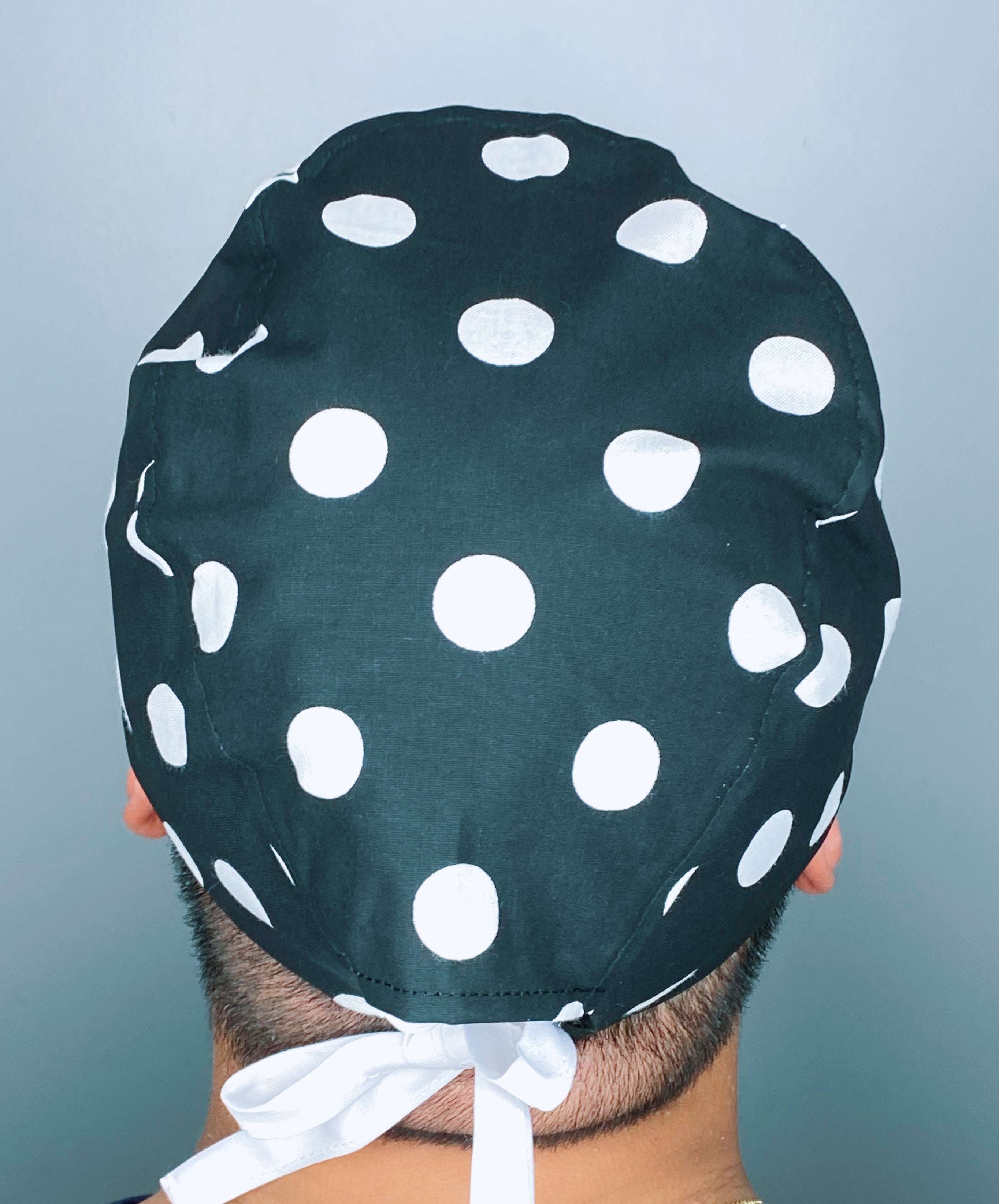 White Polka Dots on Black Unisex Cute Scrub Cap