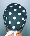 White Polka Dots on Black Unisex Cute Scrub Cap