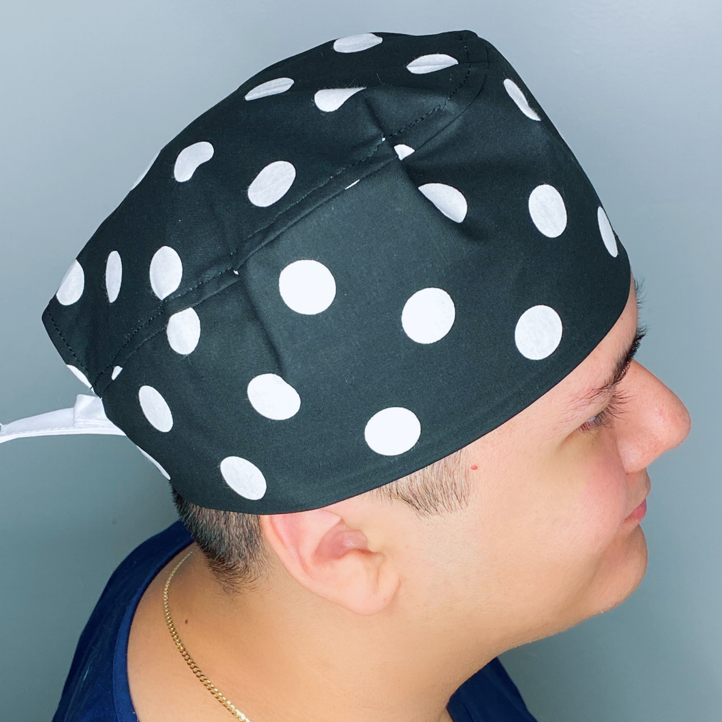 White Polka Dots on Black Unisex Cute Scrub Cap