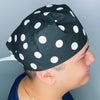White Polka Dots on Black Unisex Cute Scrub Cap