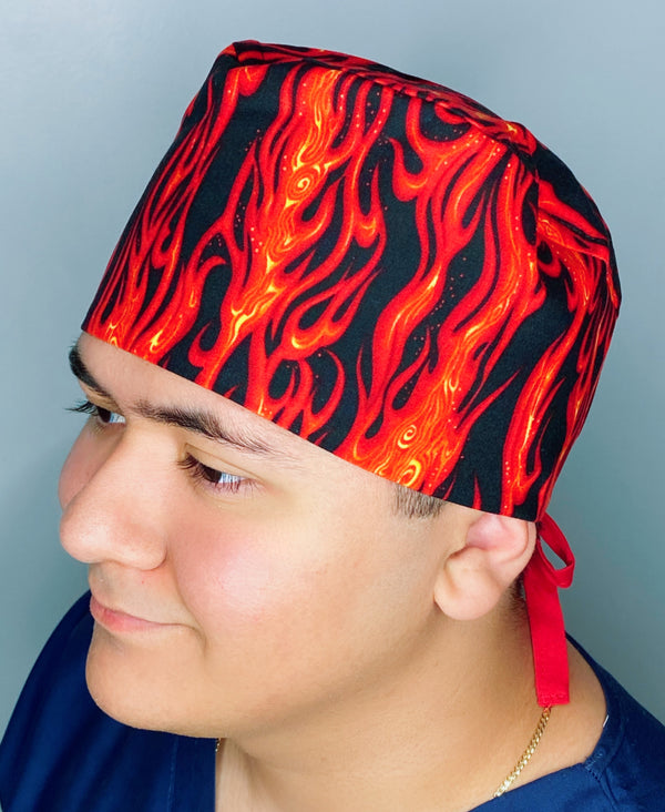 Vivid Flames Fire Design Unisex Cute Scrub Cap