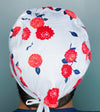 Bright Red Flowers on White Floral Design Unisex Cute Scrub Cap
