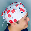 Bright Red Flowers on White Floral Design Unisex Cute Scrub Cap