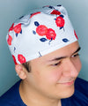 Bright Red Flowers on White Floral Design Unisex Cute Scrub Cap