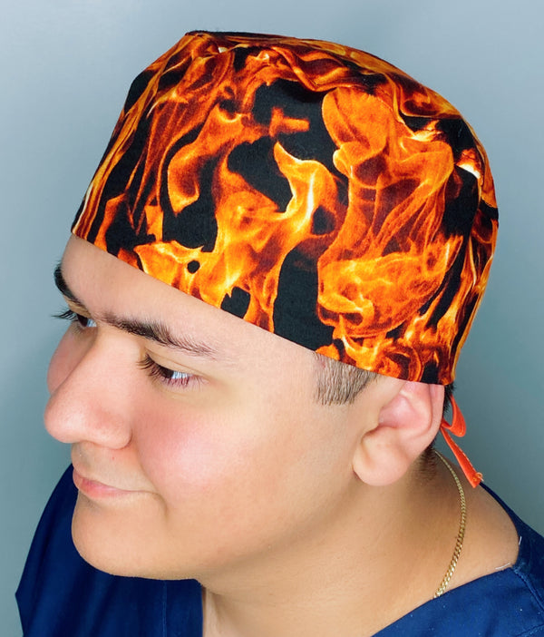Vivid Flames Fire Design Unisex Cute Scrub Cap