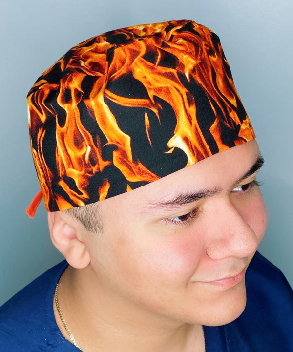 Vivid Flames Fire Design Unisex Cute Scrub Cap