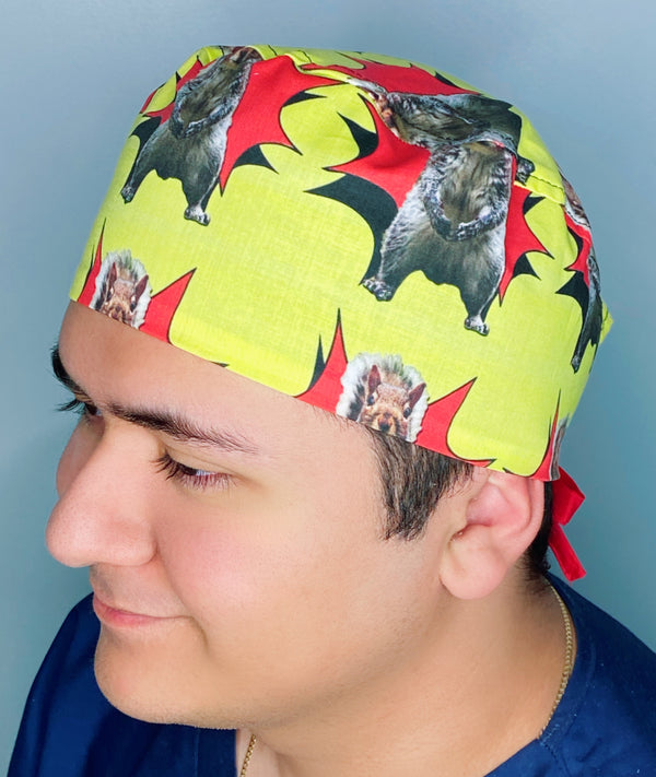Pow Squirrels on Yellow Prints Unisex Animal Scrub Cap
