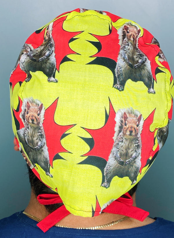 Pow Squirrels on Yellow Prints Unisex Animal Scrub Cap