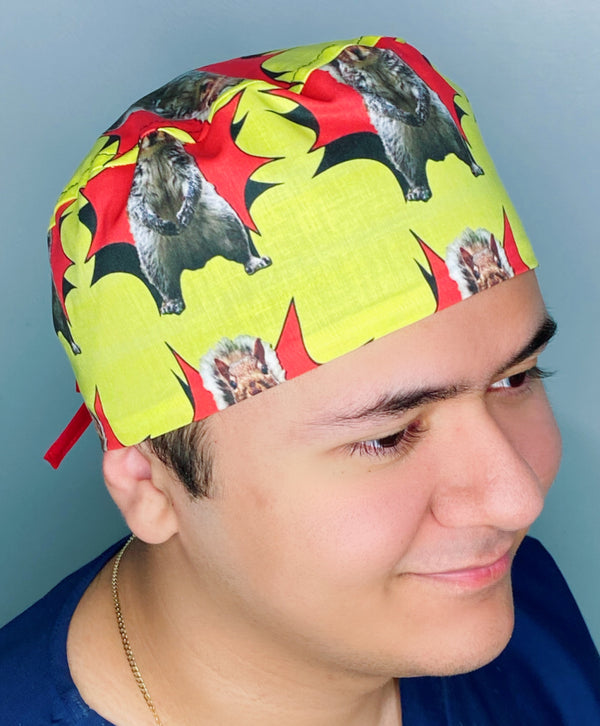 Pow Squirrels on Yellow Prints Unisex Animal Scrub Cap