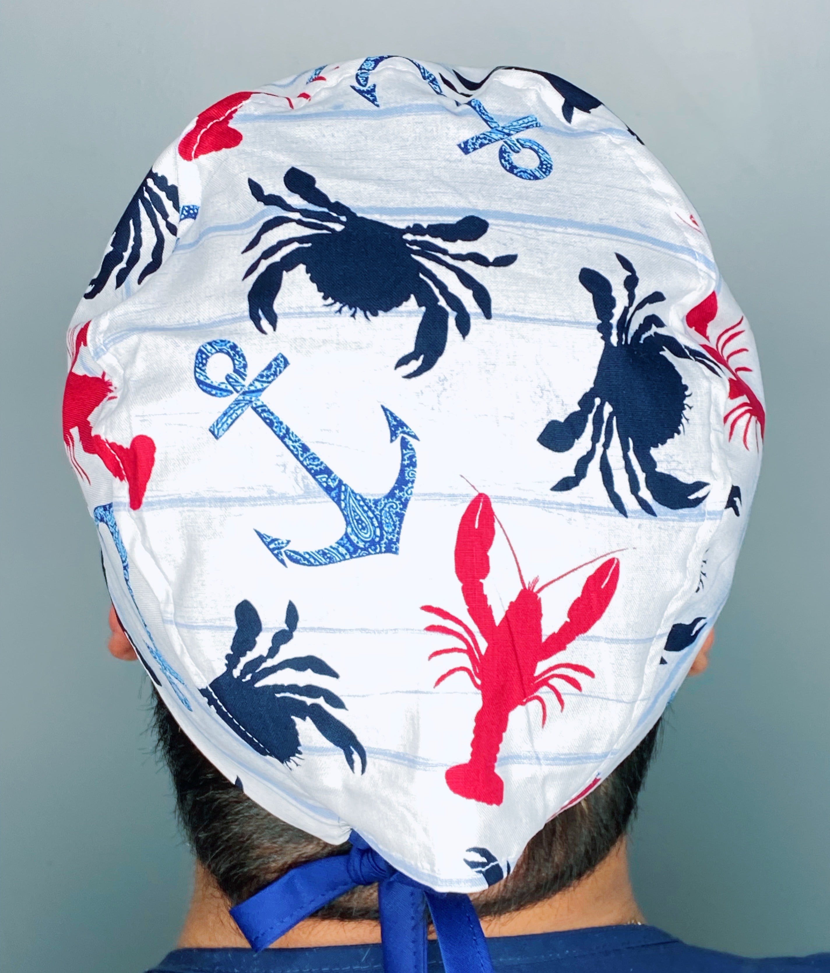 Nautical Beach Theme Crabs, Lobsters & Anchors Design Unisex Cute Scrub Cap