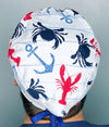 Nautical Beach Theme Crabs, Lobsters & Anchors Design Unisex Cute Scrub Cap