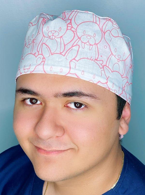Pink Doodled Animals Unisex Animal Scrub Cap