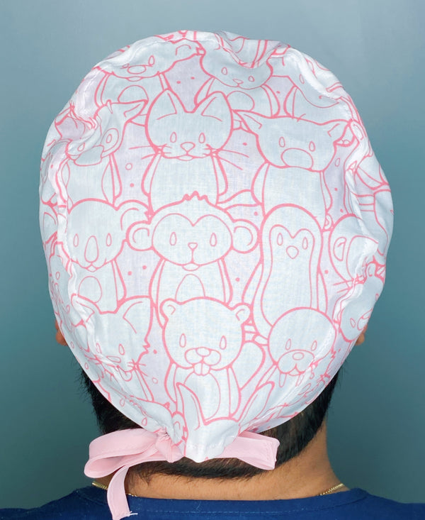 Pink Doodled Animals Unisex Animal Scrub Cap