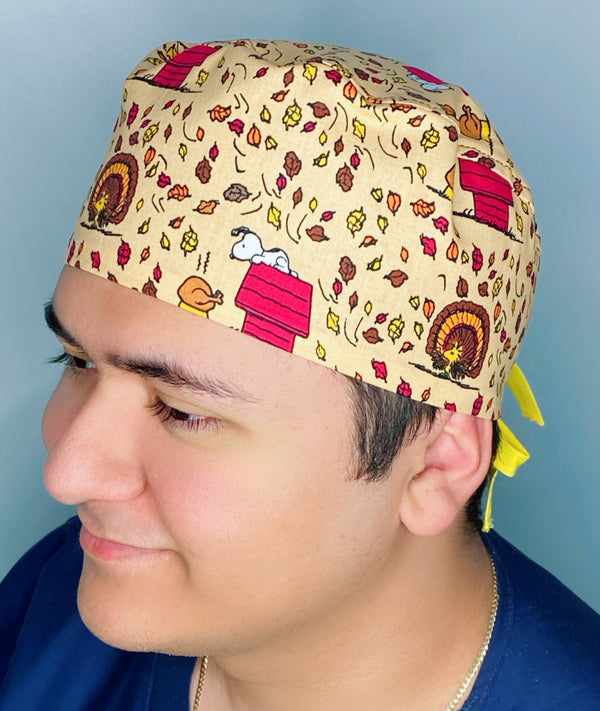 Snoopy & Woodstock Thanksgiving themed Unisex Holiday Scrub Cap