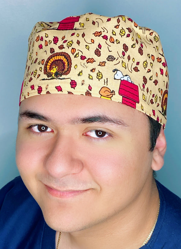 Snoopy & Woodstock Thanksgiving themed Unisex Holiday Scrub Cap