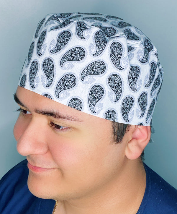 White & Grey Bandana Design Unisex Cute Scrub Cap