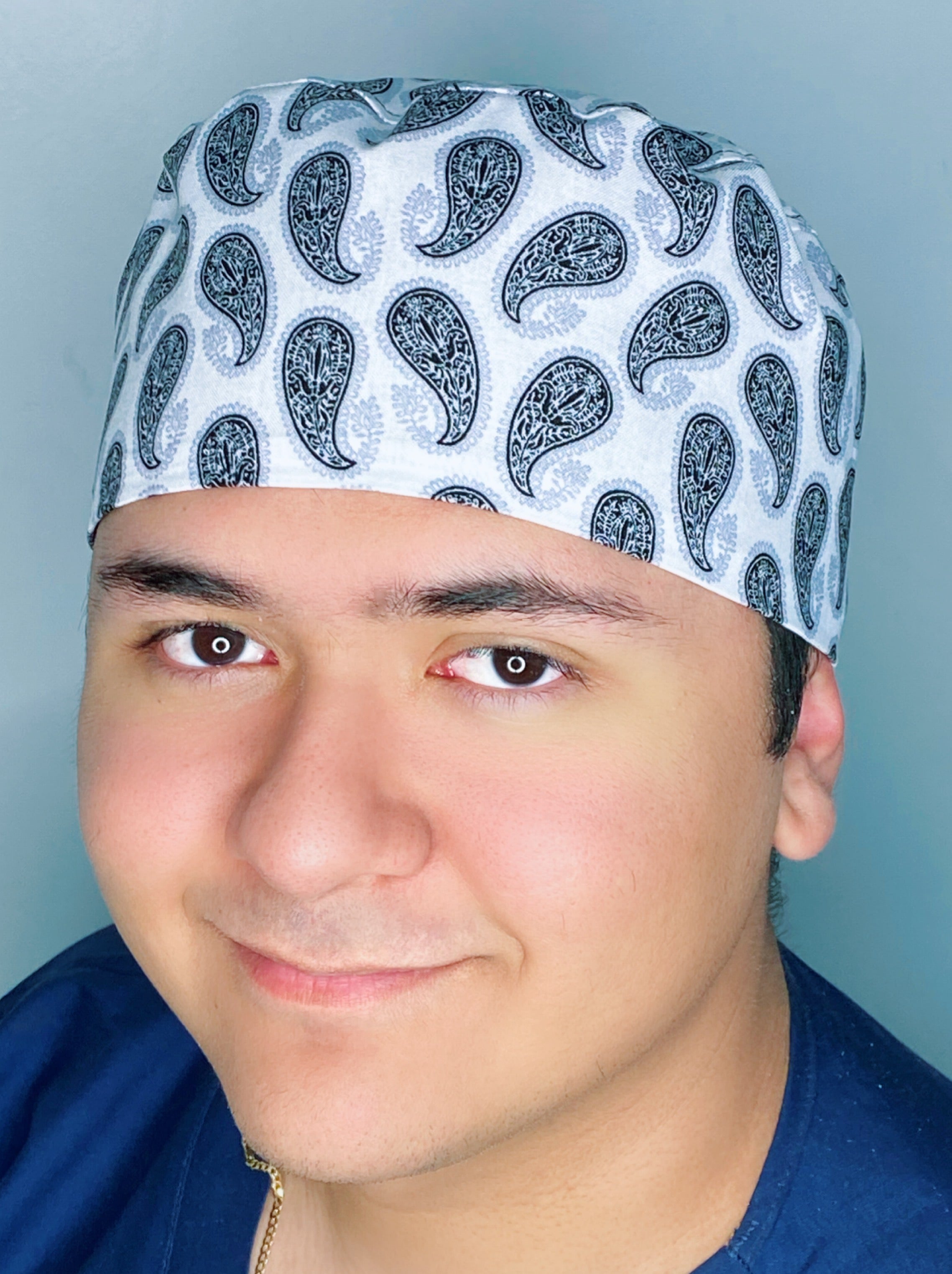 White & Grey Bandana Design Unisex Cute Scrub Cap