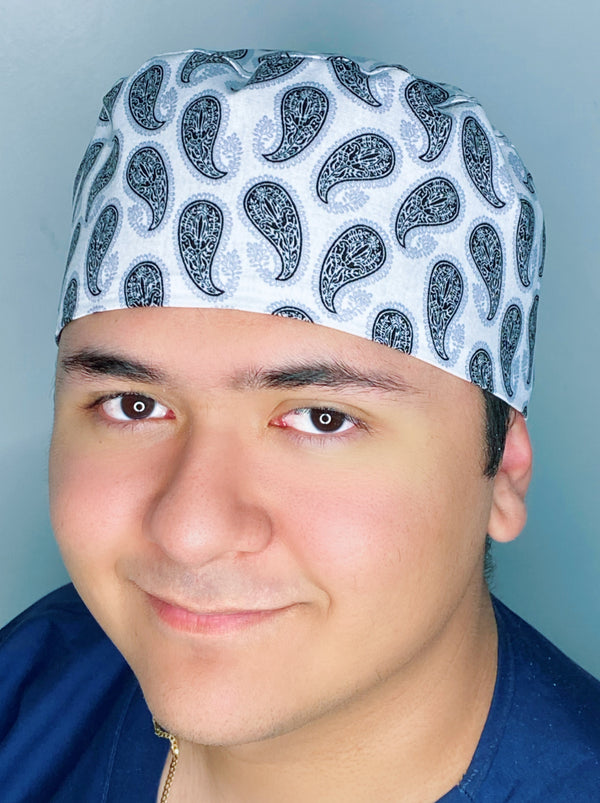 White & Grey Bandana Design Unisex Cute Scrub Cap