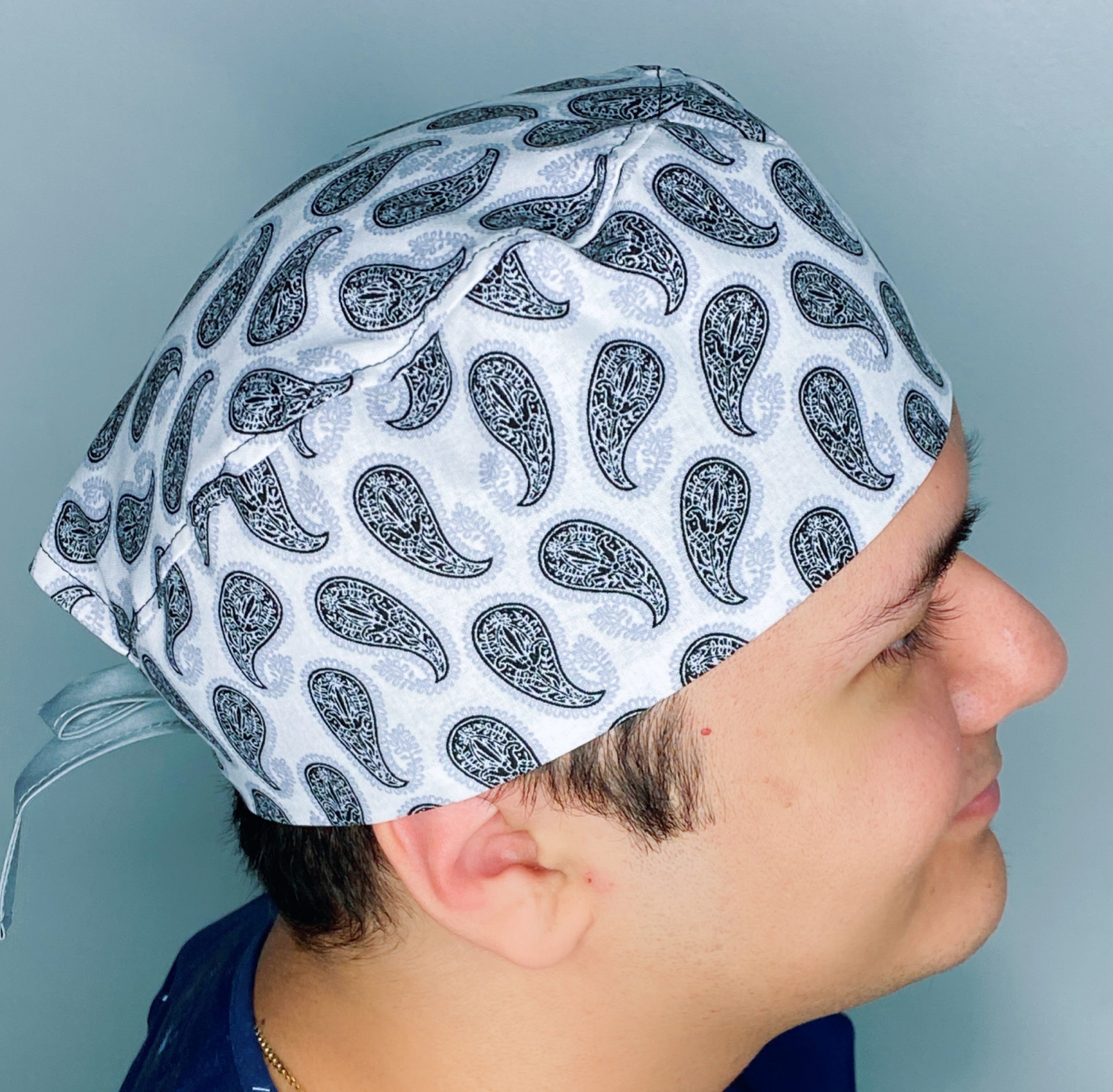 White & Grey Bandana Design Unisex Cute Scrub Cap