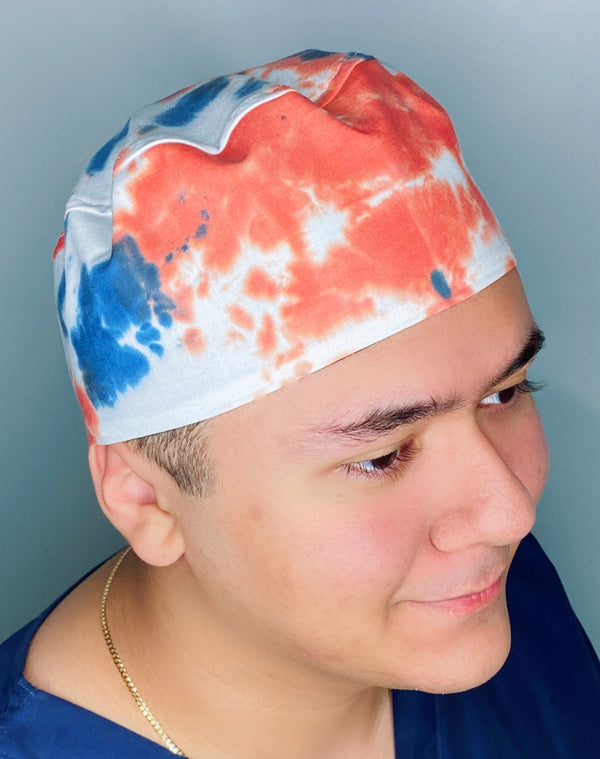 Blue & Orange Tie Dye Design Unisex Cute Scrub Cap